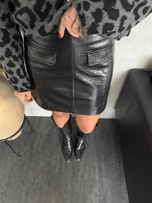 Crocodile Desenli , Cepli , Siyah Deri Etek