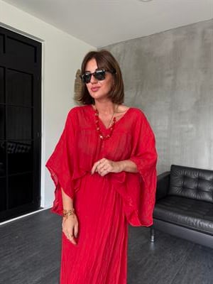 Kolye Aksesuarlı , Kırmızı , Etek & Bluz Takım