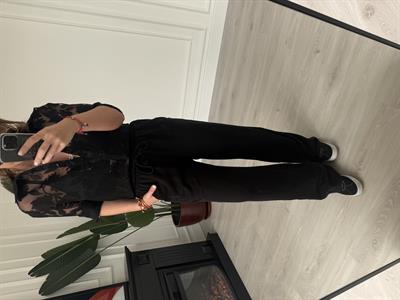 Siyah, Beli Lastikli, Gabardin Tencel Premium Palazzo Pantolon