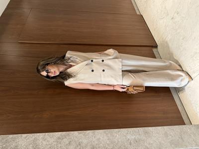 Blazer Yelek & Pantolonlu , Bej Premium Takım