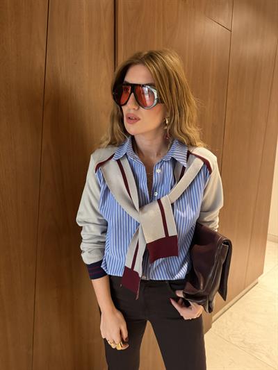 Orijinal Model , Triko Atkı Detaylı , Çizgili Gömlek