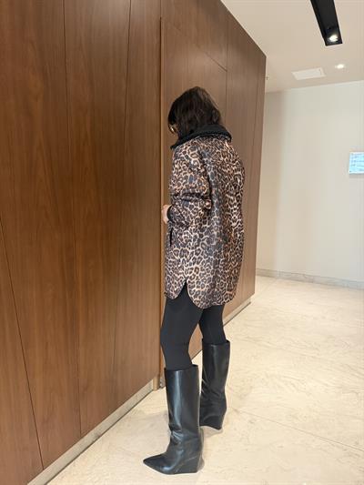 Siyah Peluş Yakalı , Leopar Mont