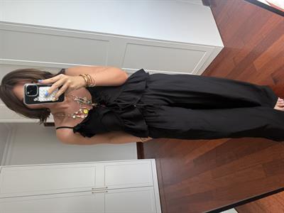 Önden Bağlamalı , Fırfırlı , Siyah , Bluz & Pantolon Takım