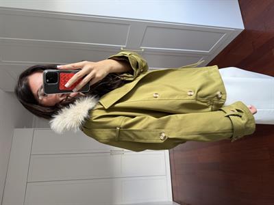 Yakası Çıkabilir Kürklü , Yağ Yeşili , Trençkot