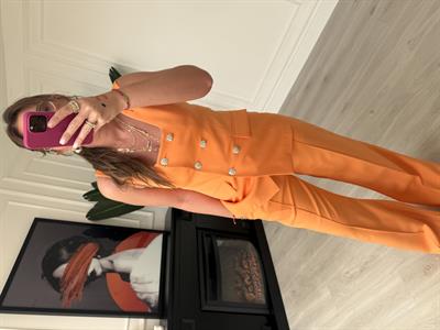 Taş Düğmeli, Orange Yelek & Pantalon Takım