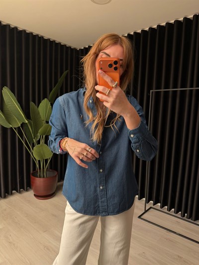 Orijinal Bm Marka , Lacivert , Tencel Jean Gömlek