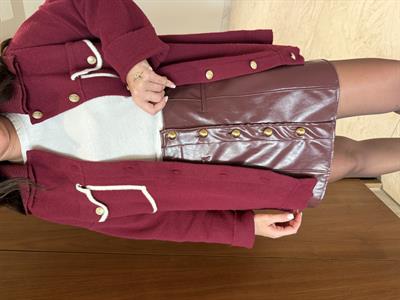 Orijinal Model , Önden Gold Düğmeli , Bordo Deri Etek