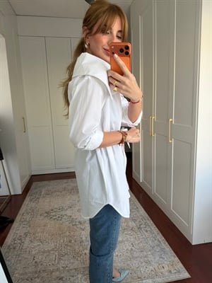 Kayık Yaka , Beyaz , Kuşaklı Poplin Gömlek