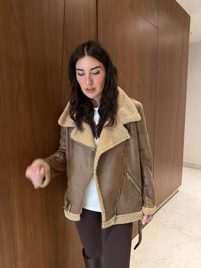 Teddy Yaka & Astarlı , Taba Deri Mont Ceket