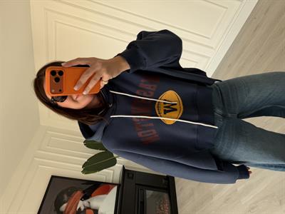 Yakası Fermuarlı , Kapüşonlu , Lacivert Sweatshirt