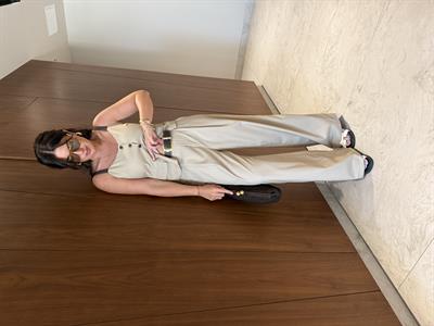 Gold Deri Kemer Aksesuarlı , Arkası Lastikli , Bej Palazzo