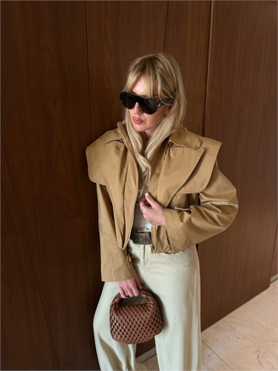Orijinal Model , Camel , Premium Crop Ceket Mont