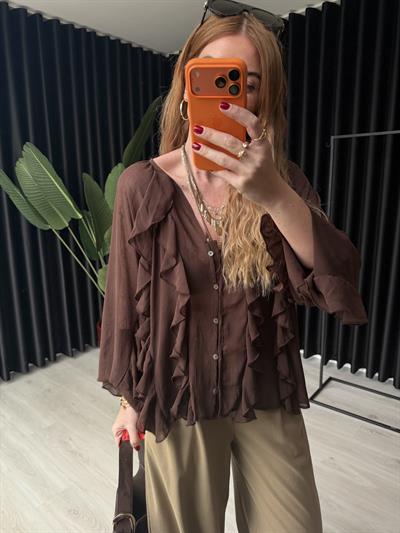 Orijinal Model , Acıkahve , Fırfırlı , Gömlek Bluz