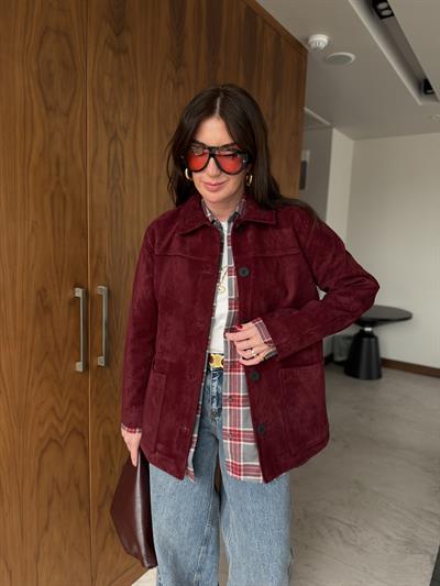 Orijinal Model , Premium Kalite , Bordo Süet Ceket