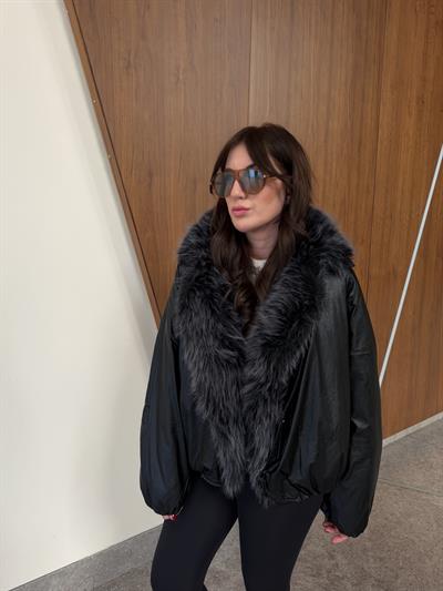 Çift Taraflı , Yakası Çıkarılabilir Kürklü , İthal Siyah Mont