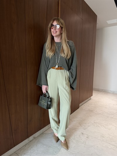 Orijinal Model , Süet Kemerli , Nil Yeşil , Tok Tencel Pantolon
