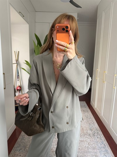 Dört Düğmeli , Premium Double Tencel , Nil Yeşili Blazer Takım