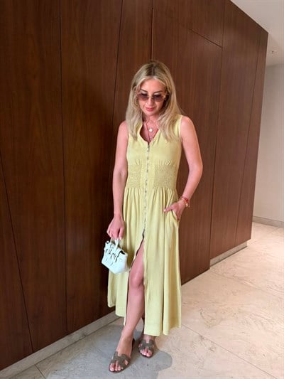 Orijinal Model , Gipeli , Çift Fermuarlı , Tencel Olive Elbise