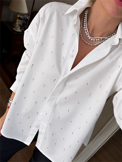 Orijinal Model, Premium Taşlı Beyaz Poplin Gömlek