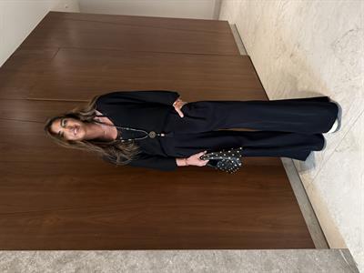 Premium , Arka Beli Lastikli , Siyah Tencel Palazzo