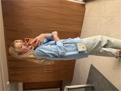 Orijinal Model Deri Yakalı, Boncuk İşlemeli Bebe Mavisi  Gömlek