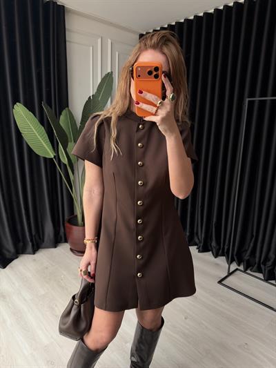 Orijinal Model , Gold Düğmeli , Karpuz Kol , Acıkahve Elbise