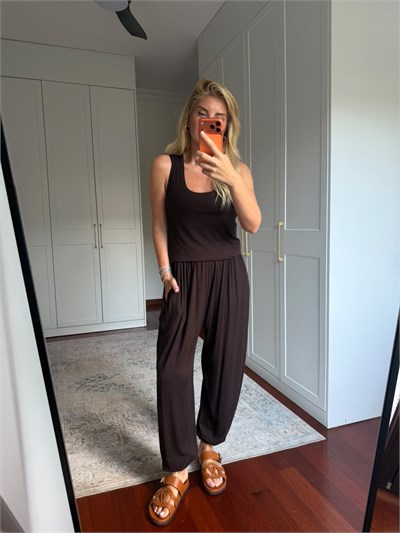 Beli & Paçası Lastikli , Likralı , Acıkahve Modal Takım