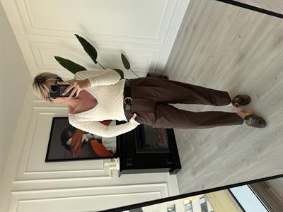 Premium Likralı Krep Kumaş , Kemerli Acı Kahve Pantolon