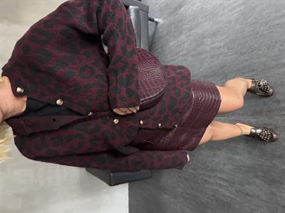 Bordo Leopar Desenli , Gold Düğmeli , Triko Ceket
