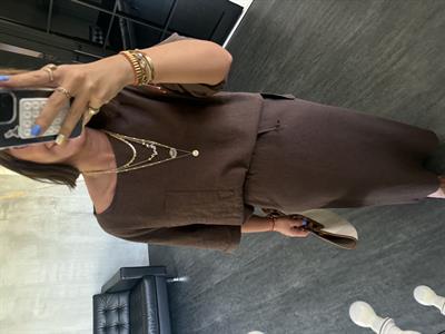 Orijinal Model, Acı Kahve Keten Etek & Bluz Takım