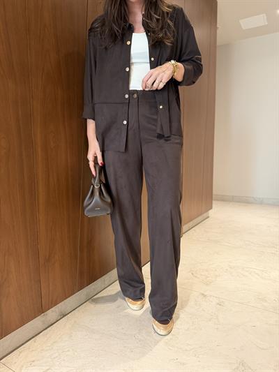 Arka Beli Lastikli , Acı Kahve , Premium Süet Palazzo