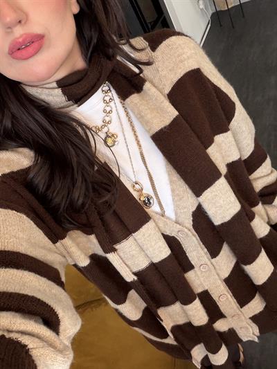 Orijinal Model , Bej & Acıkahve , Atkılı Triko Hırka