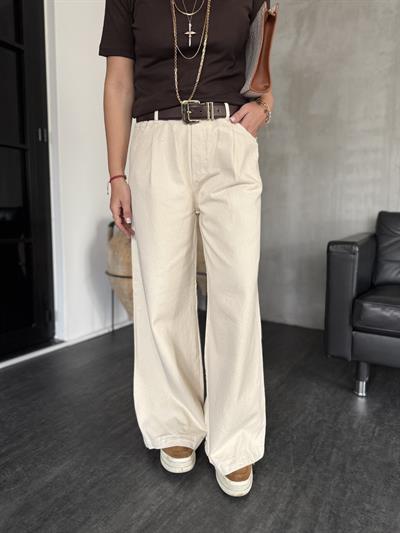 Orijinal Marka , Beli Lastikli , Gabardin Kumaş , Bej Palazzo Pantolon