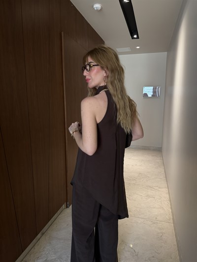 Orijinal Model , Degaje Yaka , Tencel Acıkhahve Takım