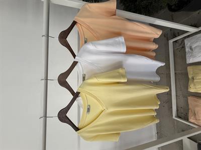Orijinal Marka %100 Cotton Sarı V Yaka T-shirt