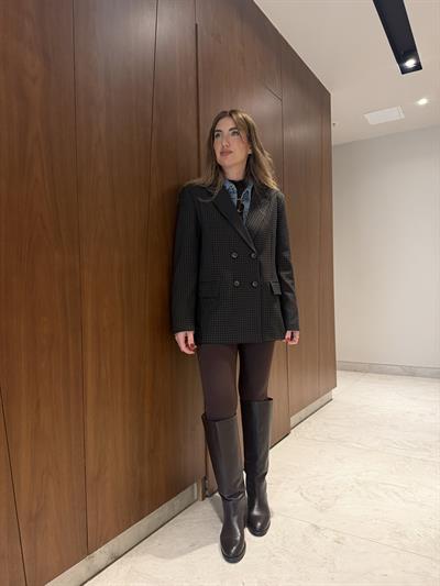 Jean Yama Detaylı , Acıkahve Pötükareli Ceket