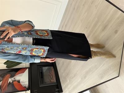 Pile Detaylı, Kemerli, Yırtmaçlı Lacivert Etek