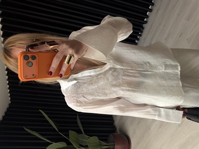 Beyaz Dantel Nakışlı Premium Tencel Gömlek