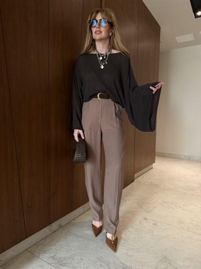 Orijinal Model , Süet Kemerli , Kahverengi , Tok Tencel Pantolon