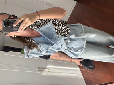 Orijinal Model , Leopar Detaylı , Tasarım Jean Yelek