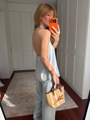 Orijinal Model , V Yaka , Premium , Buz Mavisi Tencel Jean Takım
