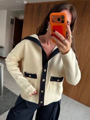 Orijinal Model Jean Detaylı Ekru Tasarım Triko