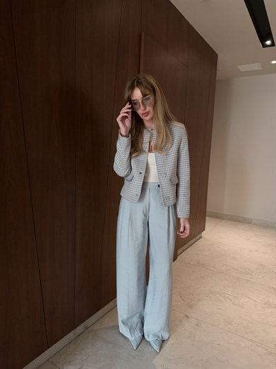 Orijinal Marka Buz Mavisi Tencel Palazzo Pantalon