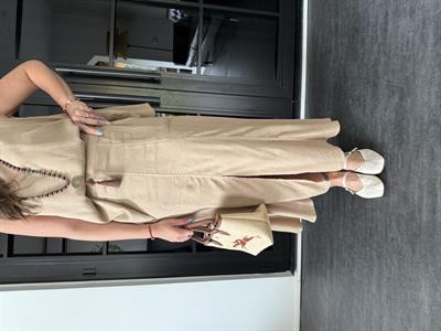 Bej , Arkası Lastikli , Cepli , Tencel Keten Etek