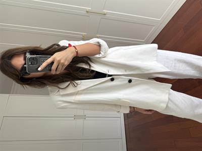 Oversize , Premium , Beyaz Keten Ceket