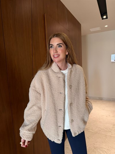 Bej , Düğmeli Teddy Mont