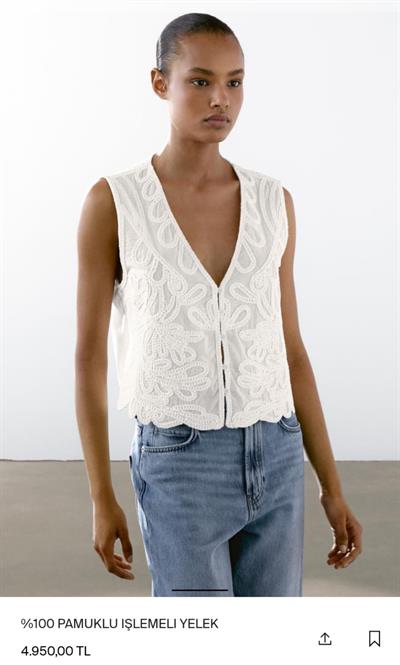 Orijinal Model Nakışlı %100 Cotton Beyaz Bluz