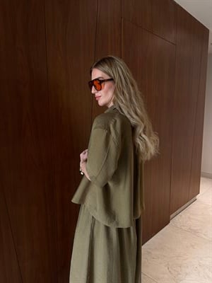 Haki Gömlek & Askılı Elbise , Tencel Takım