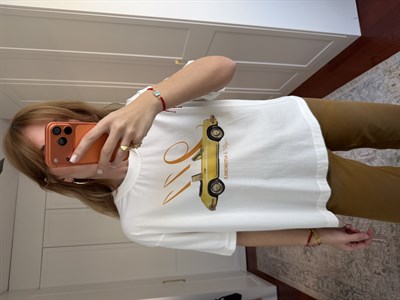 Spor Araba Desenli , Ekru T-shirt