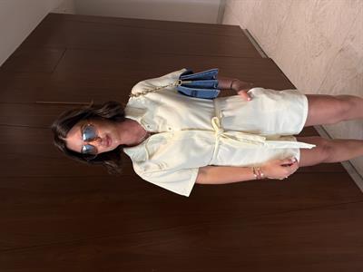 Tencel Dokulu , Kuşaklı , Açık Sarı , Şort Tulum